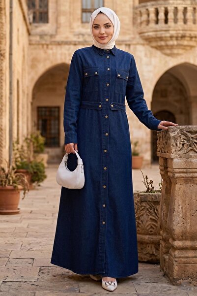 hafsamina Φόρεμα τζιν με κουμπιά Σκούρο Μπλε HM2897