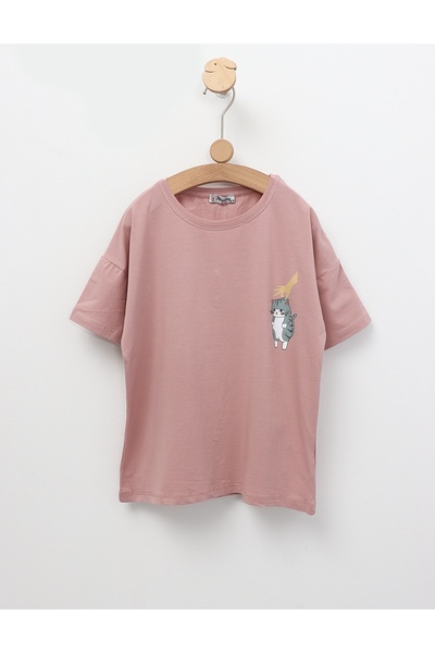 MiniKids Tricou Lazy Cat, model roz-prafuit