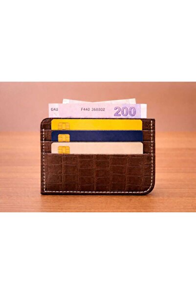 deribo Genuine Leather Crocodile Card Holder - Handmade