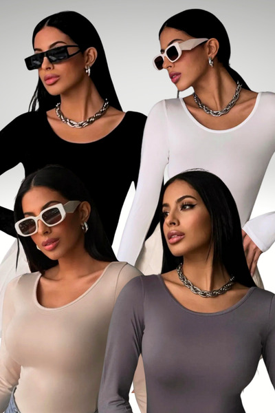 Ladima BLUZĂ DE DAMĂ, PACHET DE 4, NEGRU, ALB, CREM, GRI, CU GULER PRINCESS