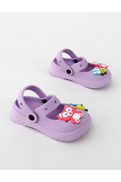 MiniKids Αφρώδεις παντόφλες και Jibbtz Μωβ Γατούλα