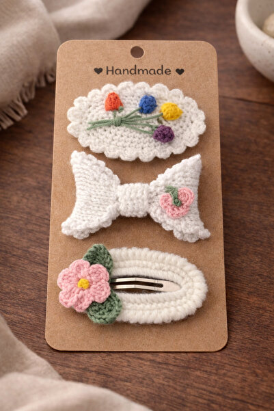 LİA CLİPS CO Handmade Knitted Floral Children's Hair Clip Set – Baby & Girls'...