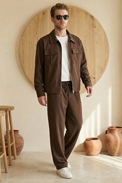 MADZEYMODA Men's Diagonel Fabric Lined Seasonal Thin Jacket & Baggy Trousers ...