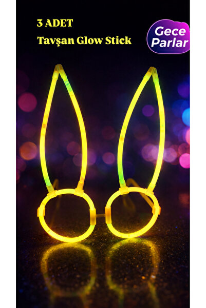 PARTİPORT 3 Adet Glow Stick Tavşan Kulak Parti Gözlüğü Gece Parlayan Neon Aks...