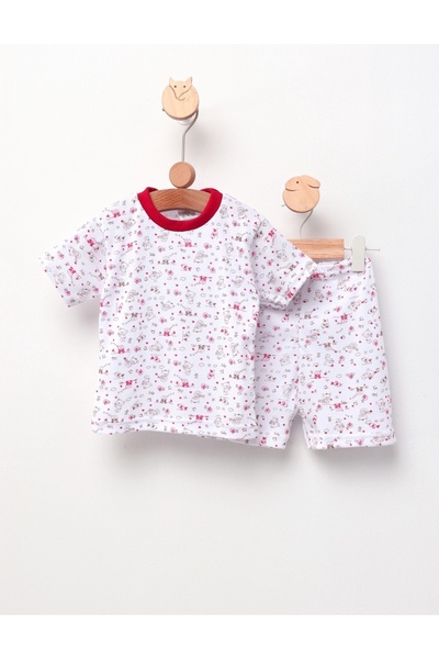 MiniKids Πιτζάμες MS με στάμπα αρκούδες και πουλιά, κόκκινες