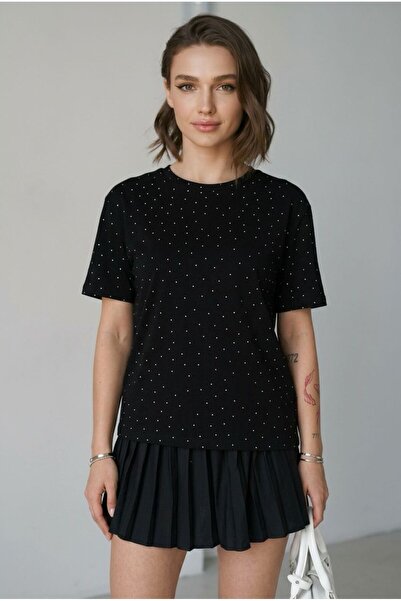 MELEDYA Βασικό μπλουζάκι από ύφασμα Modal με πέτρες