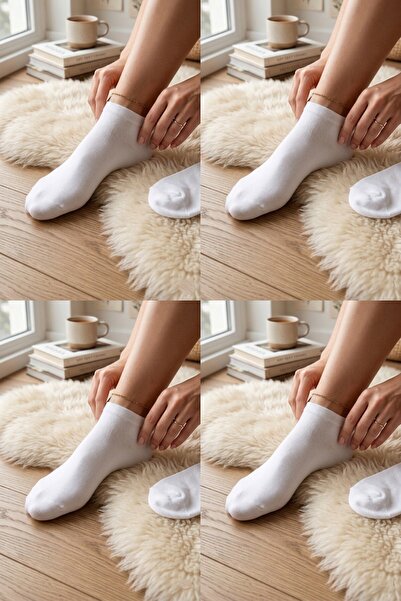 armonika Σετ 4 τεμαχίων λευκές βαμβακερές γυναικείες κάλτσες-μποτάκια