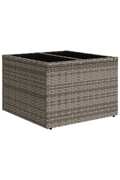 vidaxl Garden table with glass top, grey, 55x55x37 cm, polyrattan