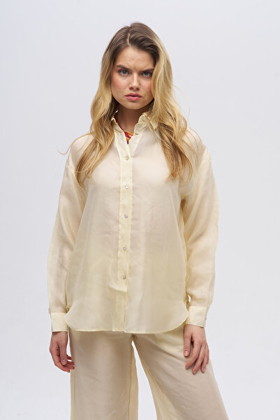 Orfeo Negro Women's Classic Collar Draped Solid Color Shirt