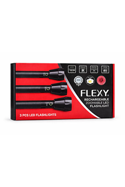flexy High Power Rechargeable LED Flashlight Set with Zoom Function for Outdo...