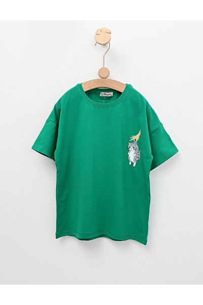 MiniKids Tricou Lazy Cat, model verde