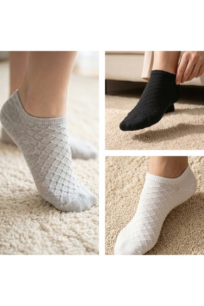 armonika Σετ 3 γυναικείων κάλτσες μπαλαρίνας από βαμβάκι με σχέδια και υφή