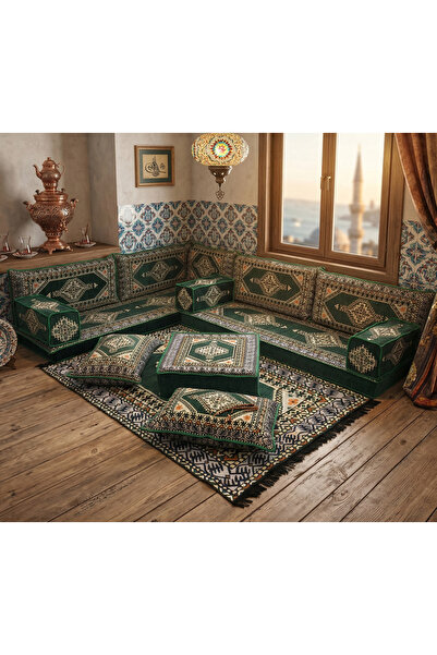 TURKISHRUG KINGDOM Anadolu Serisi Yeşil Şark Köşesi Takımı - 13 Parça Tam Set...