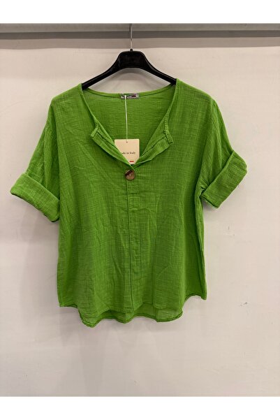 della moor Γυναικεία πράσινη ιταλική μπλούζα με ανοιχτό γιακά και μισό μανίκι...