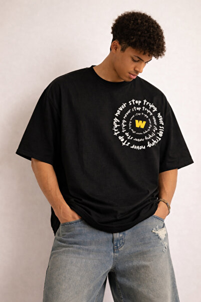 Tarz Cool Ανδρικό μπλουζάκι Oversize με στάμπα Never Stop Trying, χαλαρή εφαρ...