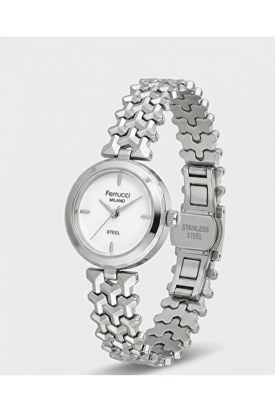 Ferrucci Milano Women's Wristwatch 21 mm Silver Steel Band White Dial Elegant...