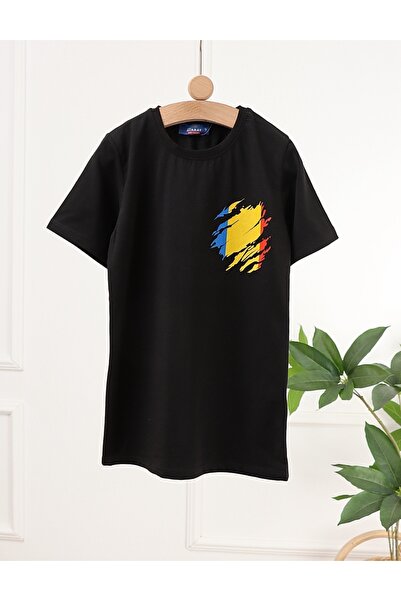 MiniKids Tricou Tricolor Romania, negru