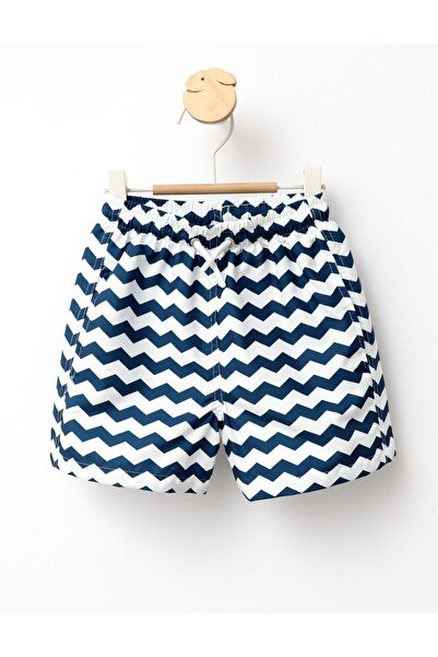 MiniKids Λευκή φανελένια ποδιά μπάνιου με σχέδιο ζιγκ-ζαγκ