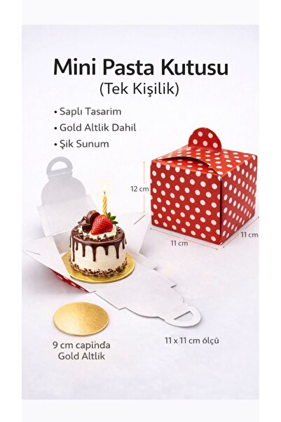 figanlar ambalaj Tek Kişilik Pasta Kutusu 11x11 cm Saplı + Gold Altlık Dahil ...