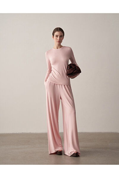 Kuğu Collection Uzun Kollu Fit Bluz Pudra Pembe
