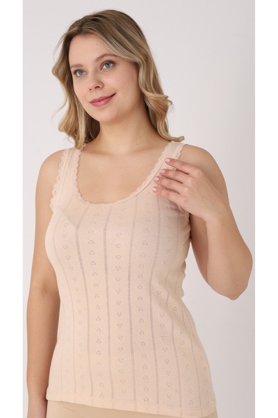 Cotpark Women's 100% Cotton Ribbed Lace Detailed Undershirt 3095