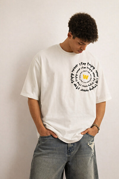 Tarz Cool Ανδρικό μπλουζάκι Oversize με στάμπα Never Stop Trying, χαλαρή εφαρ...