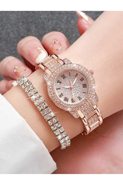 Geneva Κομψό Γυναικείο Σετ Ρολογιού με Κρυστάλλινο Βραχιόλι – Χρυσό, Ασημί, Ρ...