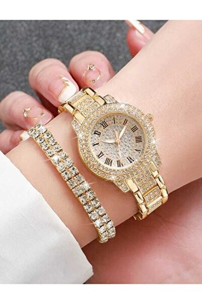 Geneva Κομψό Γυναικείο Σετ Ρολογιού με Κρυστάλλινο Βραχιόλι – Χρυσό, Ασημί, Ρ...