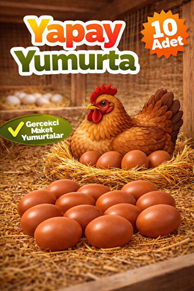 AN-GA AVM Plastik Tavuk Yumurtası 10 Adet Kahverengi , Maket, Yapay Yumurta S...