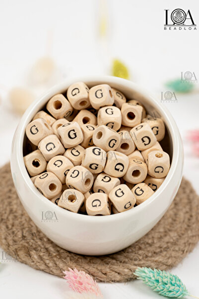 BeadLoa 10 mm Wooden Letter Beads Single - Letter g - Alphabet Beads Cube Let...
