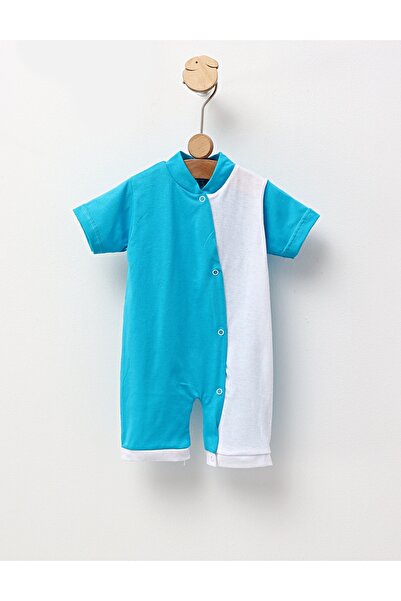 MiniKids Βρεφικό ολόσωμο φορμάκι, βαμβακερό, MS τιρκουάζ-λευκό