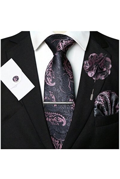 The Casius. Set cravata barbati 5 piese, model abstract, satin tip matase