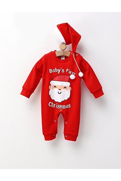 MiniKids Η πρώτη χριστουγεννιάτικη ολόσωμη φόρμα και σκουφάκι του μωρού, κόκκ...