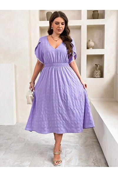 Iuliashop Rochie Midi Lila Ozette - Mărimi Mari - 44