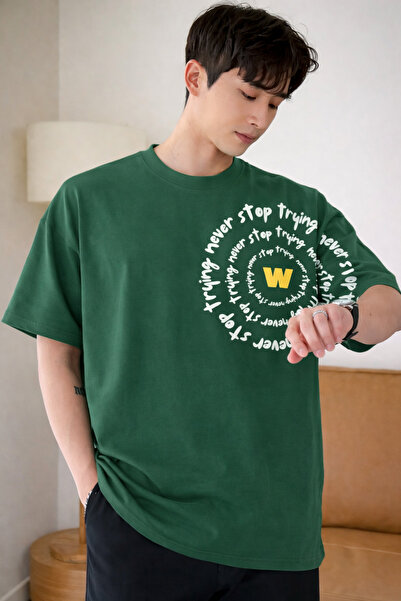 Tarz Cool Ανδρικό μπλουζάκι Oversize με στάμπα Never Stop Trying, χαλαρή εφαρ...