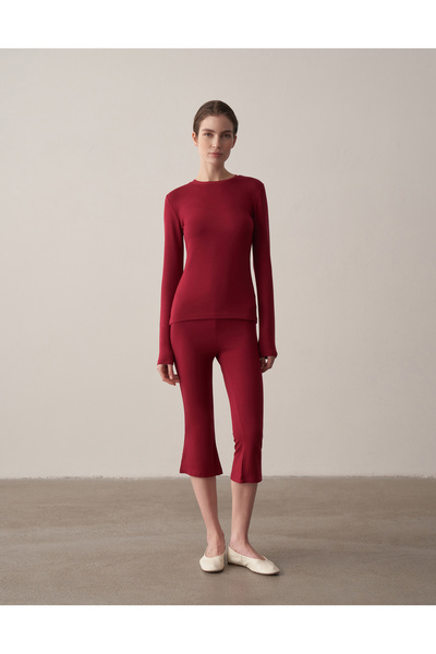 Kuğu Collection Uzun Kollu Fit Bluz Bordo