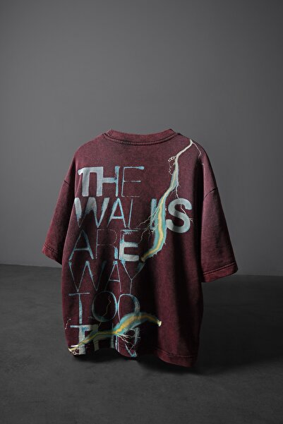 Slatra Ανδρικό μπλουζάκι μπορντό The Walls Box Fit Wash Effect