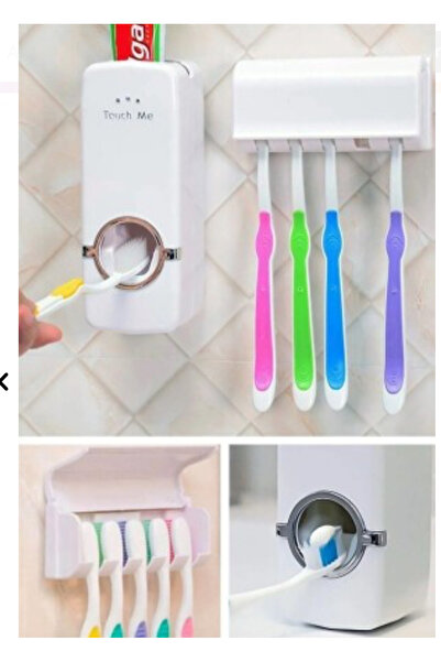 alpikom Toothaste Paste Dispenser and 5-Piece Brush Holder