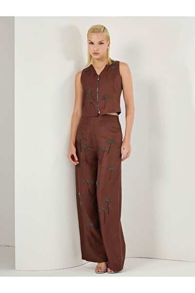 Unique Παντελόνι από λινό ύφασμα με κεντήματα