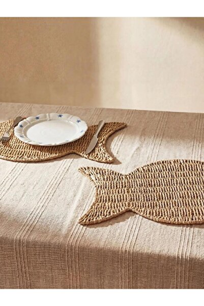 LC Waikiki Μικτό ψάθινο πλεκτό σερβίτσιο αμερικάνικου τύπου με φιγούρα ψαριού...