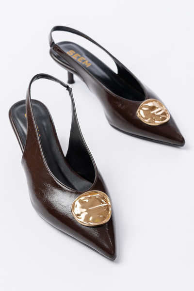 SEEM Παπούτσια Jennie Kitten με καφέ τακούνι και χρυσά αξεσουάρ