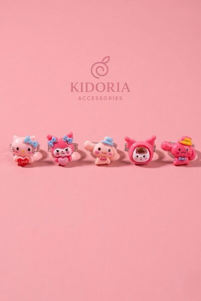 Kidoria Sanrio Karakterleri 5’li Figürlü Ayarlanabilir Yüzük Seti - Çok Renkl...