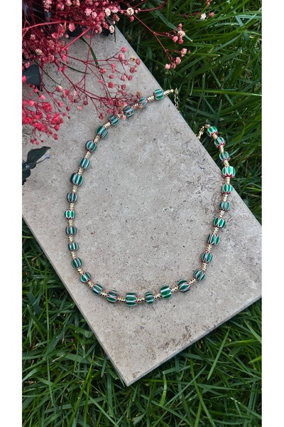 MONVEJEWELS Etnik Bohem Kolye | Nepal Esintili El Yapımı Çizgili Cam Boncuk T...