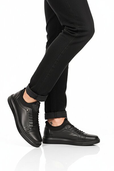 AYAKMOD Black Genuine Leather Orthopedic Men's Casual Shoes 818 m