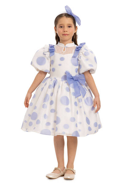Alesayi_kids فستان موف منقط مع إكسسوار للشعر، مقاس 3-7 سنوات