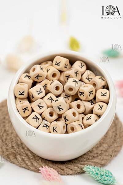 BeadLoa 10 mm Wooden Letter Beads Single - Letter K - Alphabet Beads Cube Let...