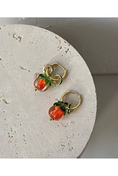 mibrillo Orange Glass Murano Charmlı Earrings Summer Earring Trend Earring