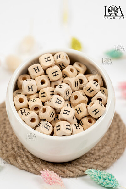LANDOFACCESSORY 10 mm Wooden Letter Beads Single - Letter H Alphabet Beads Cu...