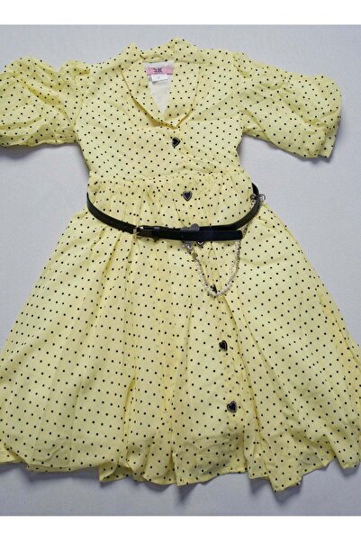MyesuQ فستان بناتي ربيعي باللون الأصفر الهادئ بنقشة المنقط (Polka Dot) مع حزا...