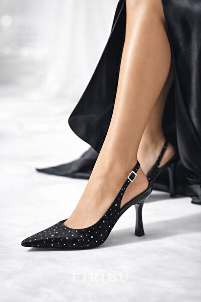 Firibu Siyah Taşlı Stiletto Topuklu Ayakkabı Sivri Burun Abiye Şık Davet Gece ✨